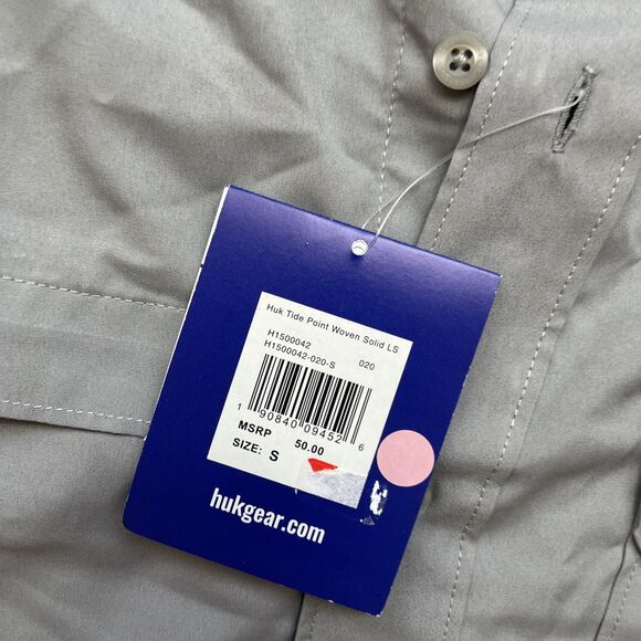 Huk Fishing Shirt Mens Small Tide Point Performance Gray Long Sleeve Button Down - Picture 2 of 6